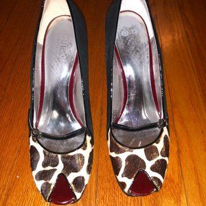 Guess Banana MaryJanes Cowhide/Suede/Patent Peep